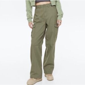 H&M Olive Green Cargo Pants Women's Wide Leg Utility Style Size 4